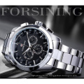 2020 New Forsining 182 Black Men's Mechanical Watch 3 Dial Calendar Automatic Self-Wind Clock Sport Stainless Steel Wristwatch